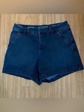 Women's Dark Blue Denim Shorts with Clean Front